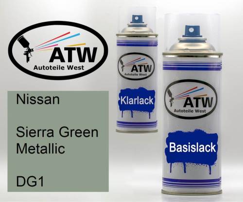 Nissan, Sierra Green Metallic, DG1: 400ml Sprühdose + 400ml Klarlack - Set, von ATW Autoteile West.